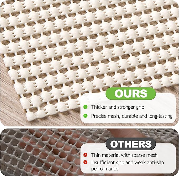 Songrey Non-Slip Rug Pad 10x14 FT, Extra Thick Carpet Pads for Hard Surfaces, Prevents Sliding and Secures Rugs, Provides Floor Protection with Comfort Cushioning