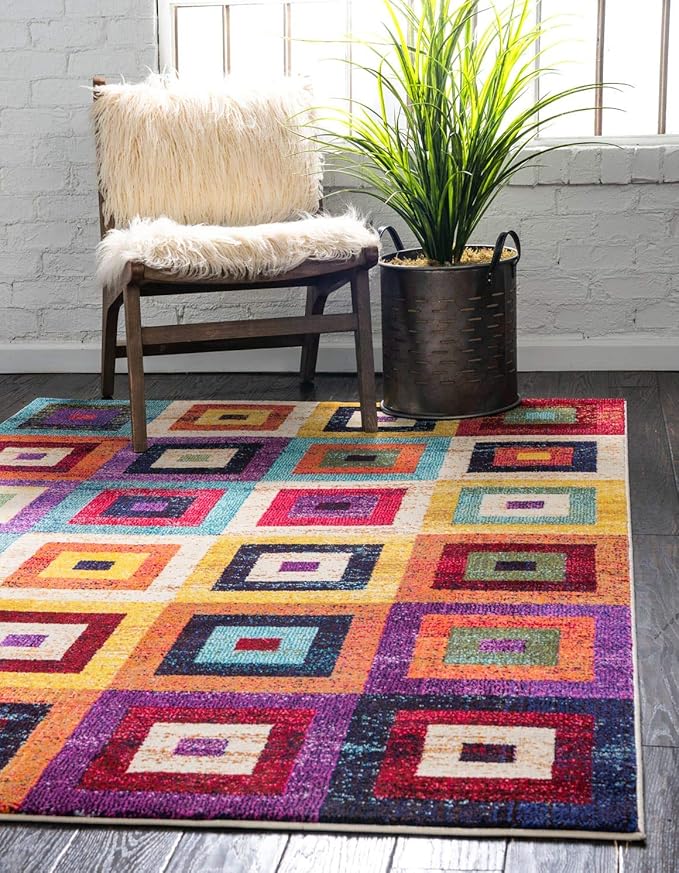 Unique Loom Estrella Collection Colorful, Geometric, Squares Modern, Abstract Area Rug (10' 6 x 16' 5 Rectangular, Multi/Beige)