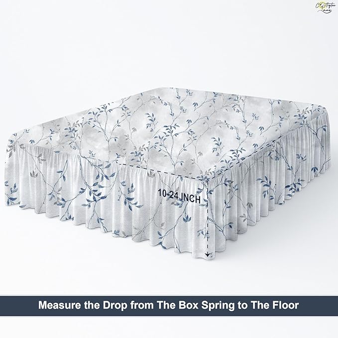Cottington Lane Ruffled Bed Skirt Queen Size with Split Corner, Brushed Microfiber Hotel Quality Dust Ruffle, 15 Inch Drop Gathered Bedskirt, Soft, Stylish, Shrink & Fade Resistant, Neutral Nature