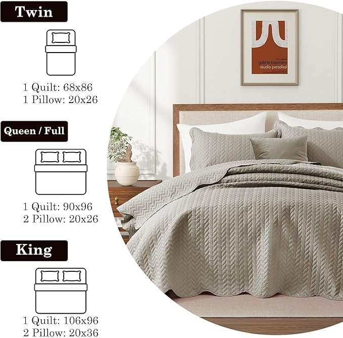 IR Imperial Rooms California King Quilt Bedding Set Size (118"x106") + 2 Pillow Shams (20" x 36"+ 2") - 3 Pcs All Season Reversible Microfiber Coverlet Embossed Quilt Bedspread (Beige)