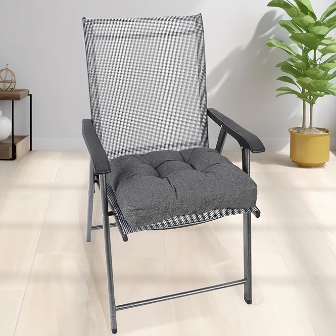 RACE LEAF 17" x 17" Patio Chair Cushions Gray - Outdoor/Indoor Tufted Memory Foam Chair Pads Set of 2, Water-Resistant Olefin Chair Seat Cushion Non-Slip Backing