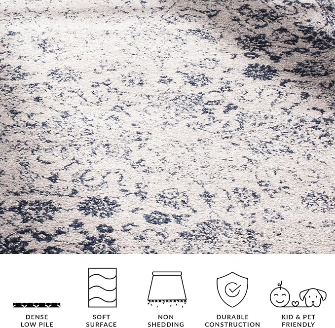 SAFAVIEH Adirondack Collection Runner Rug - 2'6" x 8', Grey & Navy, Distressed Vintage Floral Design, Non-Shedding & Easy to Clean, Ideal for Hallway, Foyer, Entryway, Bedroom (ADR109P)
