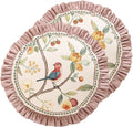 Round Pink Farmhouse Throw Pillow Covers Pack of 2,Birds and Flowers Pattern Cozy Velvet Pillowcases,Decoration Pillows Cushion Covers for Couch Sofa Bed Car Chair,Diameter 16"