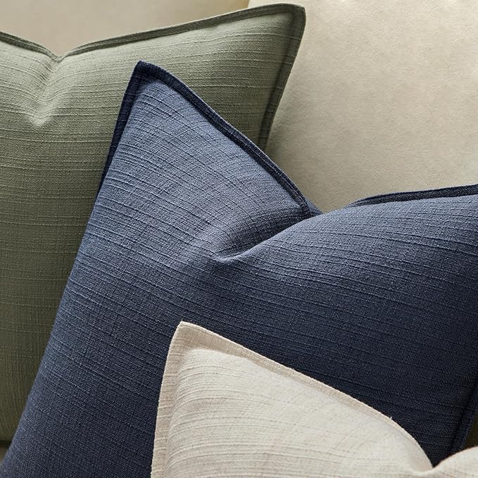 MIULEE Decorative Pillow Covers 20x20, 2 Pack Boho Farmhouse Neutral Throw Pillows for Couch, Thick Textured Modern Linen Cushion Cases Sofa Bed Living Room Home Decor, Navy Blue