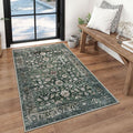 KUTA 3x5 Rugs for Entryway, Vintage Floral Dark Green Area Rug Washable Non-Slip Ultra Thin Soft Printed Distressed Entry Low-Pile Throw Carpet for Bedroom Nursery Living Room