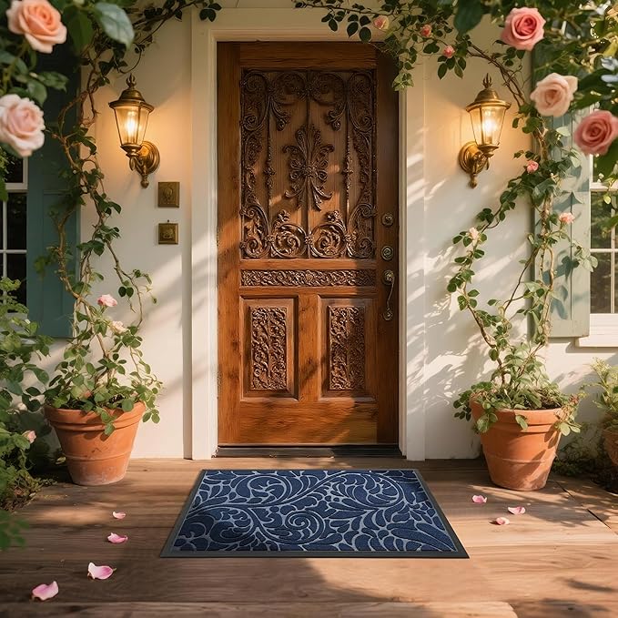Yimobra Large Door Mat Outside Entrance 36x24, Waterproof Sturdy Outdoor Mats for Front Door, Heavy Duty Non-Slip Doormat for Garage Patio Entryway Indoor, Easy Clean, Blue
