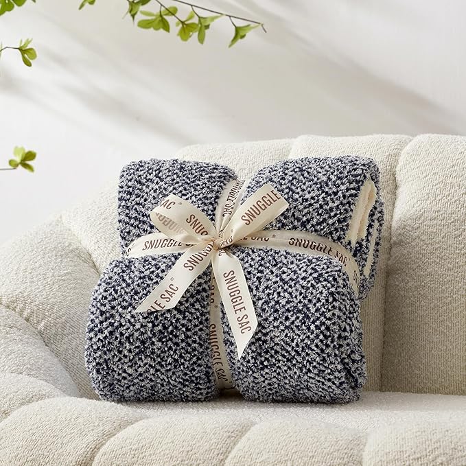 Snuggle Sac Heather Navy Oversized Twin-XL Size Blanket, Super Soft, Warm, Knit, 66x90 inches