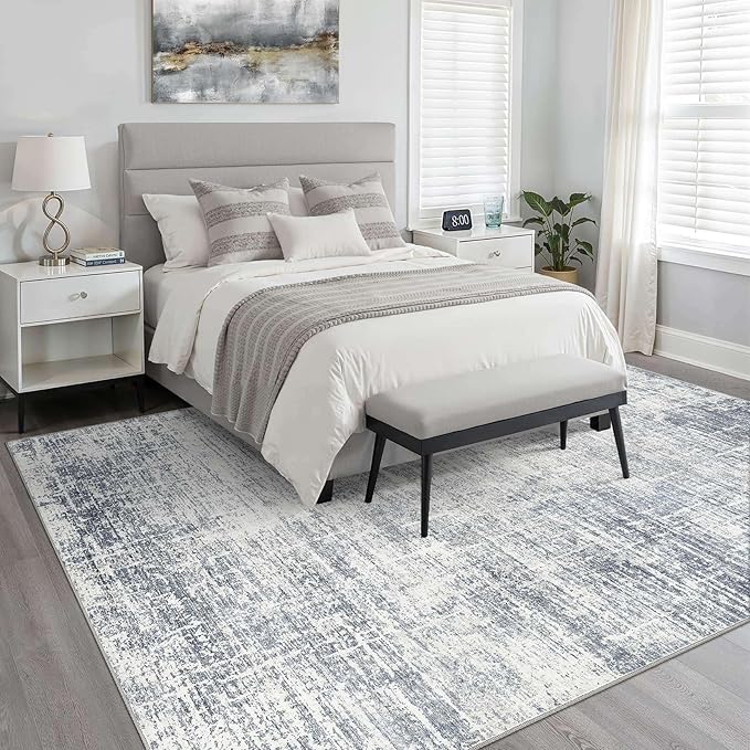 10x12 Area Rug Living Room: Washable Large Neutral Blue Rugs Abstract Soft Modern Stain Resistant Indoor Floor Non-Slip Carpet for Bedroom Nursery Kids Office Playroom Dining Room Under Table Home