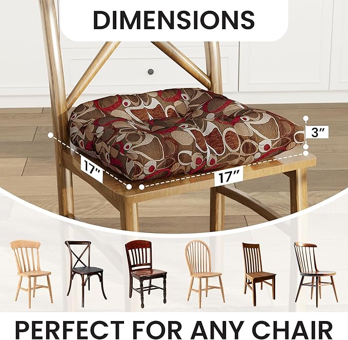Klear Vu Gripper Overstuffed Universal Non-Slip Dining Chair Cushions for Kitchen Decor or Office Use, U-Shaped Skid-Proof Seat Pad, 17x17 Inches, 2 Count (Pack of 1), Ovation Multi
