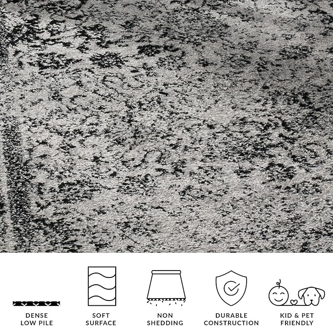 SAFAVIEH Adirondack Collection Area Rug - 8' Round, Grey & Black, Distressed Vintage Floral Design, Non-Shedding & Easy to Clean, Ideal for Living Room, Bedroom, Dining Space (ADR109B)