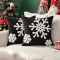 MIULEE Pack of 2 Christmas Decorative Snowflake Throw Pillow Covers Canvas Embroidery Winter Cushion Cases Holiday Decor Soft Pillowcases for Winter Couch Sofa Bedroom Car（Black, 18x18in）