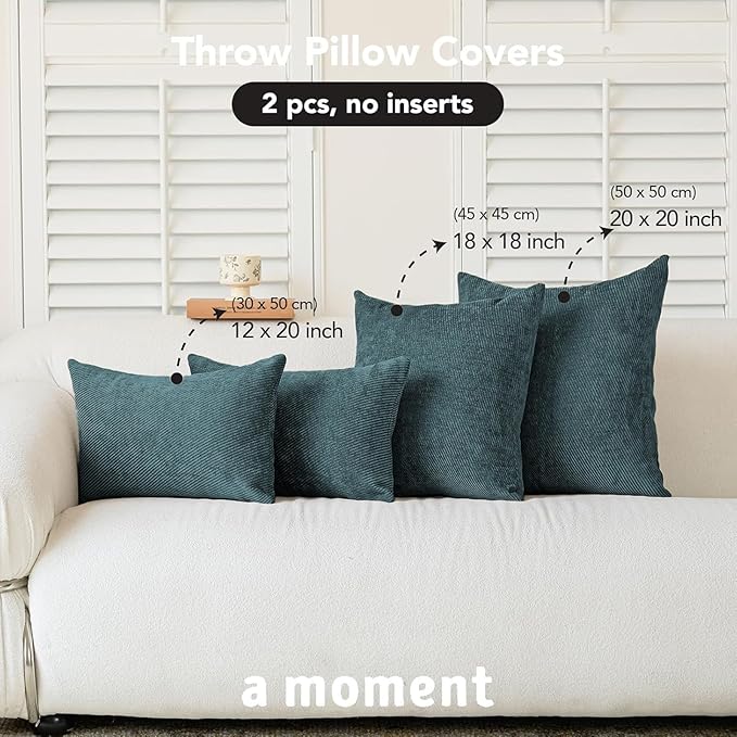 a moment Pack of 2 Decorative Chenille Throw Pillow Covers with Twill Cushion Covers for Sofa Living Room Couch Bed 20x20 Inch Dark Teal