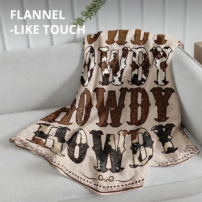 Vintage Howdy Western Blanket, Western Country Cowgirl Throw Blankets for Girly Room Bedroom Dorm Couch Bed Decor, Cowgirl Gifts for Women Girls, 50x60 Inch