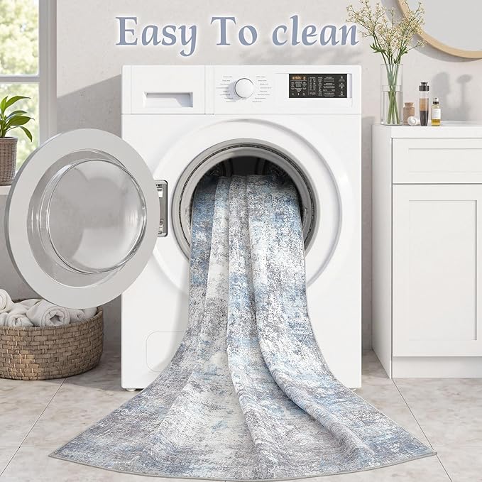 Washable 10X12 Area Rug: Modern Abstract Soft Non-Slip Indoor Rugs - Low Pile Stain Resistant Foldable Rug for Living Room Bedroom Dining Room Playroom Office(Blue Grey,10'x12')