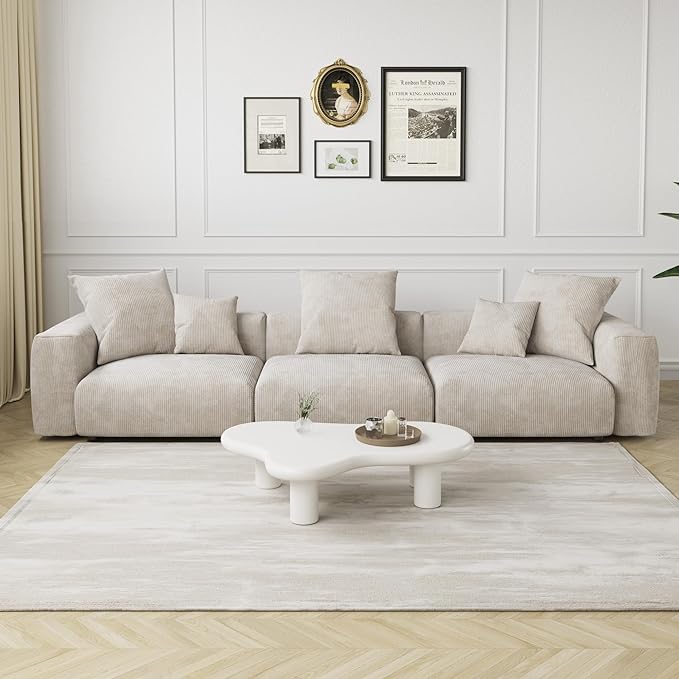 JACH Corduroy Modular Sectional Couch, Oversized Sectional Sofa, Cushion Covers Removable, Modern Deep 3-Seat Couches for Living Room, Office (Beige)