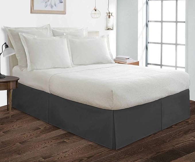 Bed Skirt - 100% Cotton 800 Thread Count Box Pleated Bed Skirt - Luxury Pleated Dust Ruffle, Hotel Quality Modern Bed Skirt, Easy Fit with 12 Inch Tailored Drop, Queen, Dark Grey