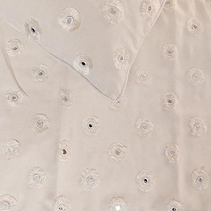 The HomeCentric King Queen Twin White Decorative King 90"x18" Bed Runner with 2 Pillow Cover, Mirror Embroidery Bed Scarf on Cotton Fabric - Mirror Lover