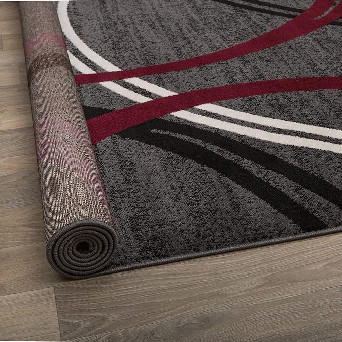 Rugshop Modern Wavy Circles Design Non-Shedding Square Rug, Carpet for Dining Room or Living Room, Red, 6'6" x 6'6"