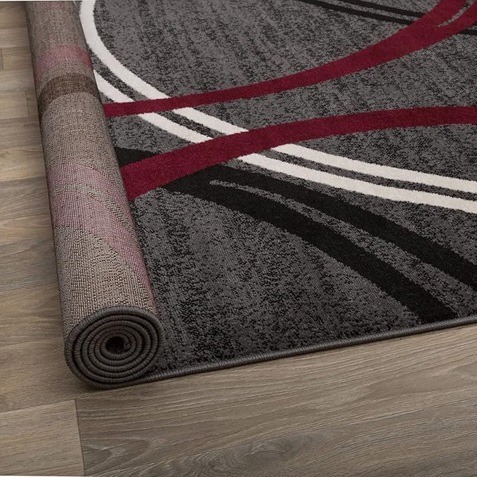 Rugshop Modern Wavy Circles Design Non-Shedding Runner Rug, Carpet for Hallway, Entryway, or Kitchen, Red, 2'7" x 10'