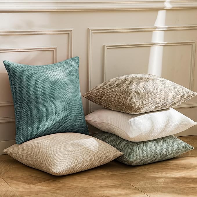 a moment Teal Chenille Throw Pillow Covers 20x20 Inch Pack of 2 Modern Decorative Throw Pillow Covers Farmhouse Cross Covers Home Decor for Sofa Bedroom Living Room