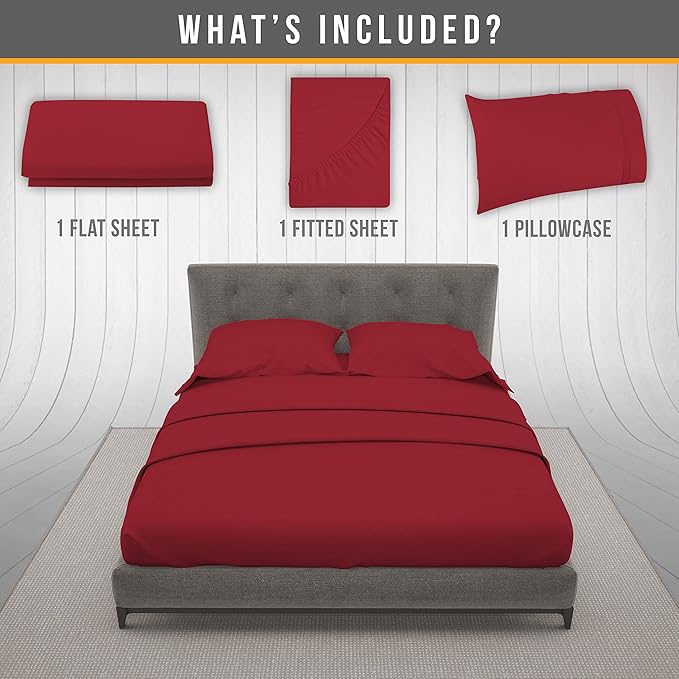 Twin Sheets Set - Luxury Hotel Bed Sheets - Soft Cooling Sheet with Elastic Corner Strap - Deep Pocket Microfiber Bedsheet - Bedding Sheet & Pillowcases Set - 3 PC (Twin Size, Burgundy)
