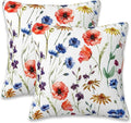 Wildflowers Throw Pillow Covers Set of 2 Watercolor Poppy Pillow Covers 20x20 Inch Modern Farmhouse Home Decorative Pillow Cases Cushion Cover for Sofa Living Room Office