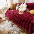 Christmas Faux Fur Couch Cover Fuzzy Soft Plush Thick Bubble Sofa Cover Luxury Sectional Couch Covers Luxury Anti-Slip Sofa Slipcover Washable Furniture Protector (Wine Red,36"x82")