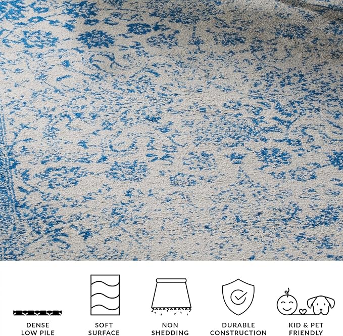 SAFAVIEH Adirondack Collection Accent Rug - 2' x 3', Grey & Blue, Distressed Vintage Floral Design, Non-Shedding & Easy to Clean, Ideal for Front Door, Kitchen, Entryway, Foyer (ADR109A)