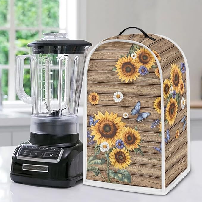 Sunflower Print Dust Cover for Blender Wood Design Blender Covers Stain Resistant Food Processor Dust Covers Washable Appliance Cloth Protector with Top Handle 2025