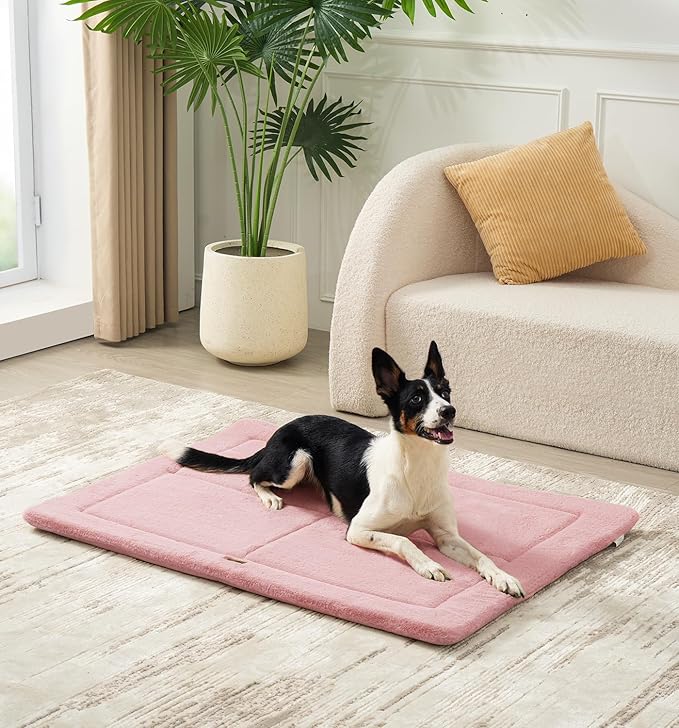 Made4Pets Dog Crate Pad Bed for Large Dogs, Washable & Reversible, Anti-Slip Kennel Mat for Cozy Sleeping, Soft Fluffy Dog Bed for Indoor & Outdoor Use, 41"x29", Pink