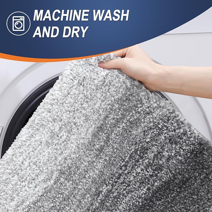 OLANLY Bathroom Rug Mat 59x24, Extra Soft and Absorbent Microfiber Bath Rugs, Non-Slip Plush Shaggy Bath Carpet Runner, Machine Wash Dry, Bath Mats for Bathroom Floor, Tub and Shower, Grey
