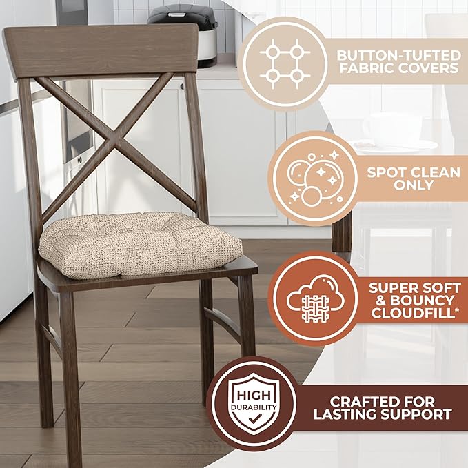 Klear Vu Gripper Overstuffed Universal Non-Slip Dining Chair Cushions for Kitchen Decor or Office Use, U-Shaped Skid-Proof Seat Pad, 17x17 Inches, 2 Count (Pack of 1), Honeycomb Graystone