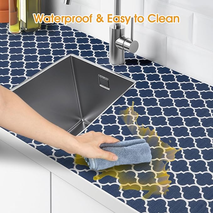 Shelf and Drawer Liner for Kitchen Cabinets Non-Adhesive, Strong Grip Non-Slip Thickened Cabinet Liners for Shelves, Waterproof Mats for Dresser Cupboard, Blue, 12 in x 30 Feet