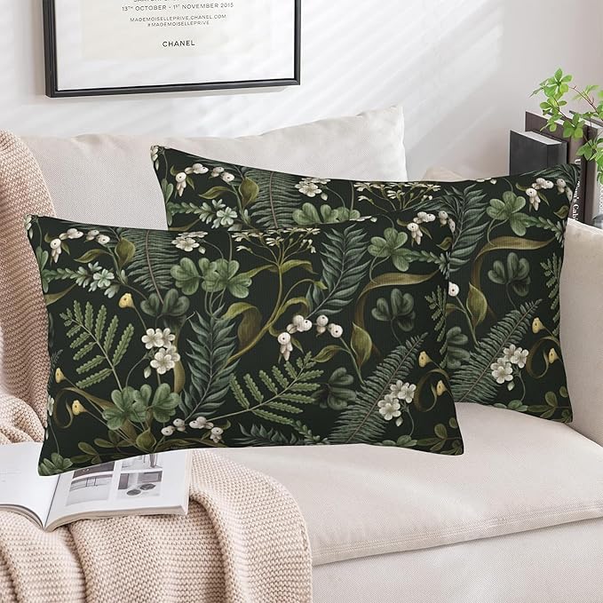 Spring Floral Throw Pillow Covers Set of 2 Green Herbs Botanical Pillow Covers 20x12 Inch Modern Farmhouse Home Decorative Pillow Cases Cushion Cover for Sofa Living Room Office