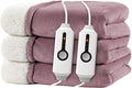Electric Heated Blanket King Size 90"x100" - Dual-Sided with Microplush & Sherpa Fabric, 4 Heat Settings & 10 Hours Auto Off, Dual Controller, Machine Washable - Berry