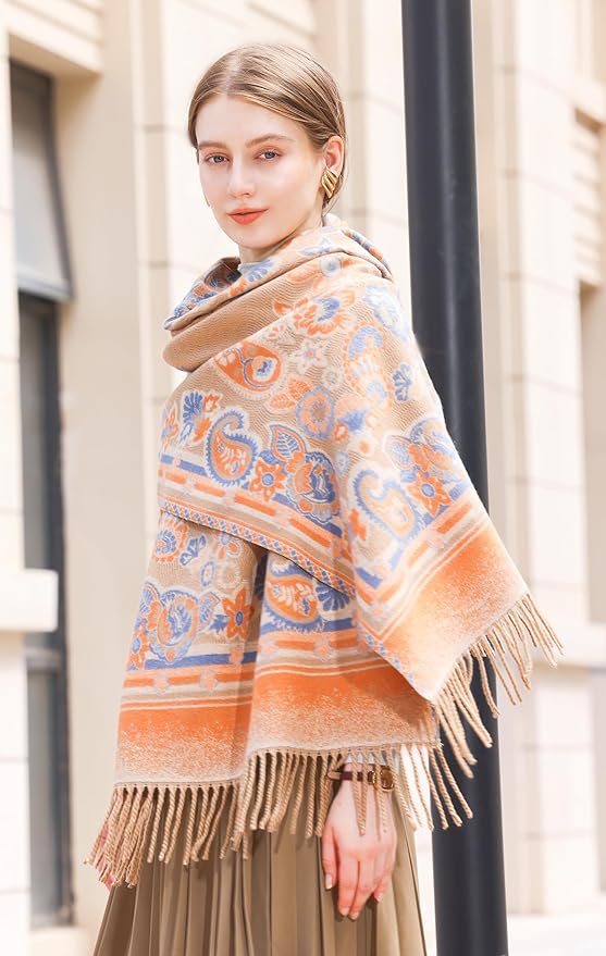 Wander Agio Warm Fashion Scarf Long Shawl Large Blanket Winter Wraps Scarves for Women Cashmere Jacquard Vintage Paisley