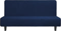 Easy-Going Stretch Futon Slipcover Armless Futon Bed Cover Furniture Protector Without Armrests with Elastic Bottom for Kids, Soft Jacquard Fabric Small Checks (Large, Navy)