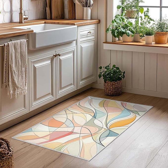 2x3 Colorful Entryway Area Rug Blue White Pink Yellow Bathroom Rug Non Slip Machine Washable Low Pile Small Carpet Kitchen Bedroom Door Mat Entrance