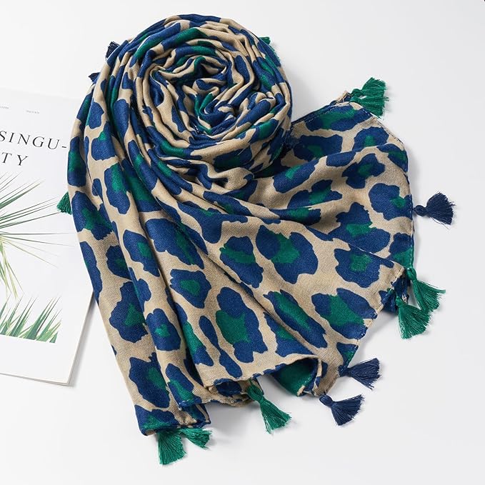 Scarf for Women Lightweight Soft Floral Leopard Printed Scarves Fall Winter Fashion Shawl Wrap with Fringe