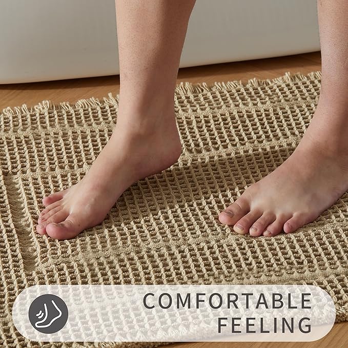 Bath Rugs Mat,Upgraded Waffle Bath mat,Super Absorbent Non Slip Bath Rugs,Machine Washable Rugs for Shower romm, Rubber Backing Boho Mats, Ultra Soft,Brown,17"*24"