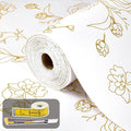 Shelf Liners for Kitchen Cabinets 17.5in x 30FT Non Adhesive Drawer Liner Gold Floral Thickened Shelf Liner Paper Strong Non-Slip Easy to Clean for Tool Box Refrigerator with Knife and Tape Measure