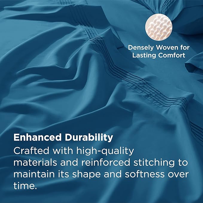 Bedsure Deep Pocket King Sheet Set - Fits Mattresses Up to 21 Inches Thick - 4 Piece GentleSoft Bed Sheets, Moisture Wicking, Soft & Cooling Bedsheet & Pillowcases, Easy & Secure Fit, Teal Blue