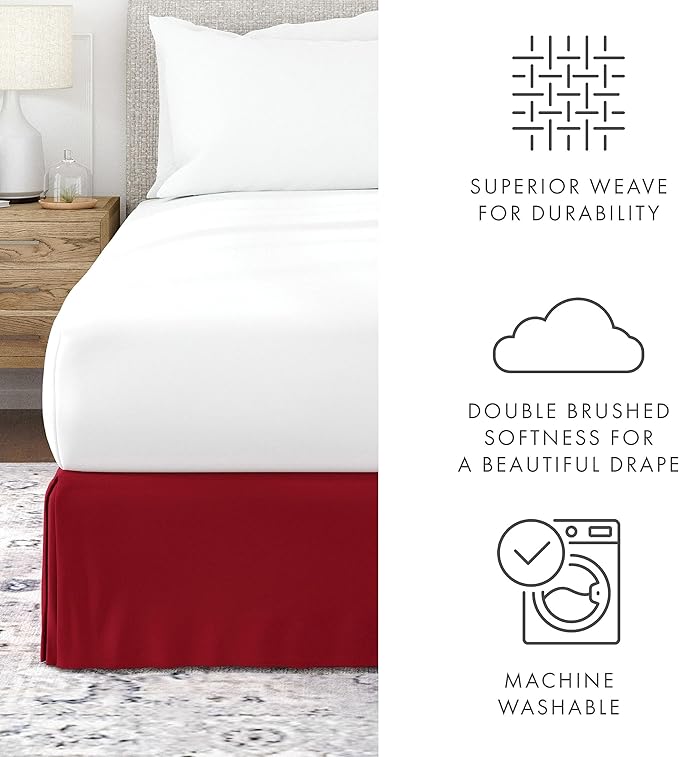 Linen Market Bed Skirt - Ultra Soft Microfiber - Easy Fit with 14 Inch Tailored Drop - Hotel Quality, Shrinkage & Fade Resistant - Bed Cover - Twin Bed Skirts - Bedroom Décor - (Twin, Burgundy)
