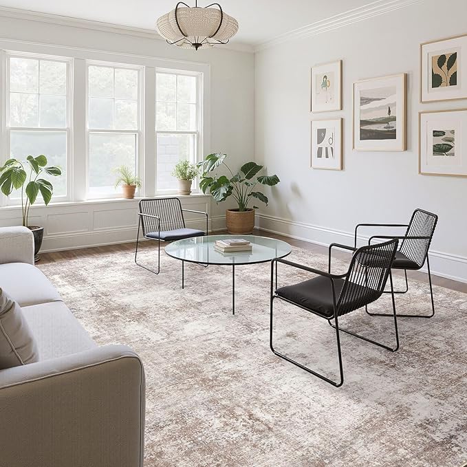 Washable 10X14 Area Rug: Modern Abstract Soft Non-Slip Indoor Rugs - Low Pile Stain Resistant Foldable Rug for Living Room Bedroom Dining Room Playroom Office(Brown,10'x14')