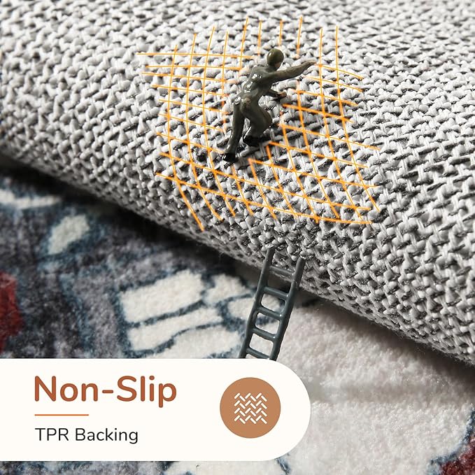 OPPODREAM Thin Area Rugs 9x12 Living Room, Washable Rugs 9x12 with Non Slip Backing, Faux Cashmere Low-Pile 9 x 12 Carpet, Black & Red