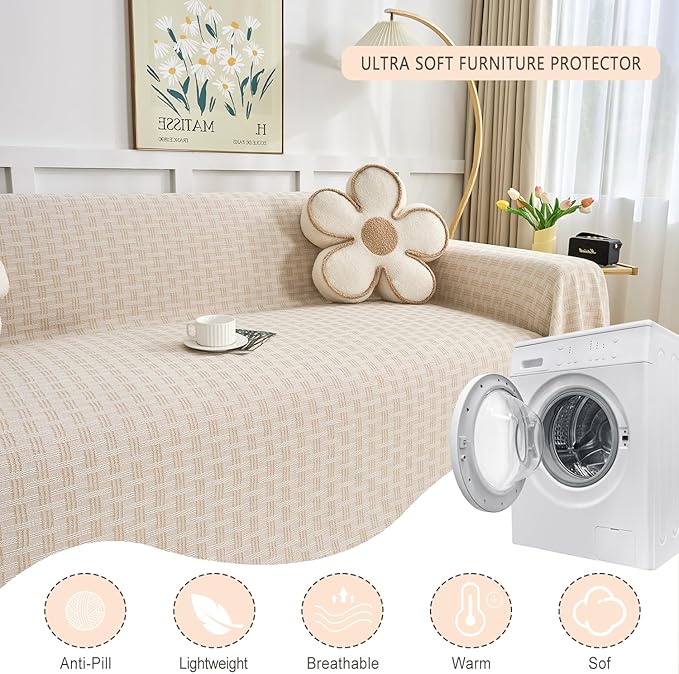 Coffee Couch Cover Blanket Cute Geometrical Jacquard Washable Sofa Cover for Extra Large Furniture for 3 Cushion Sofa L Shaped Sectional Couch Blanket 71"x 134"