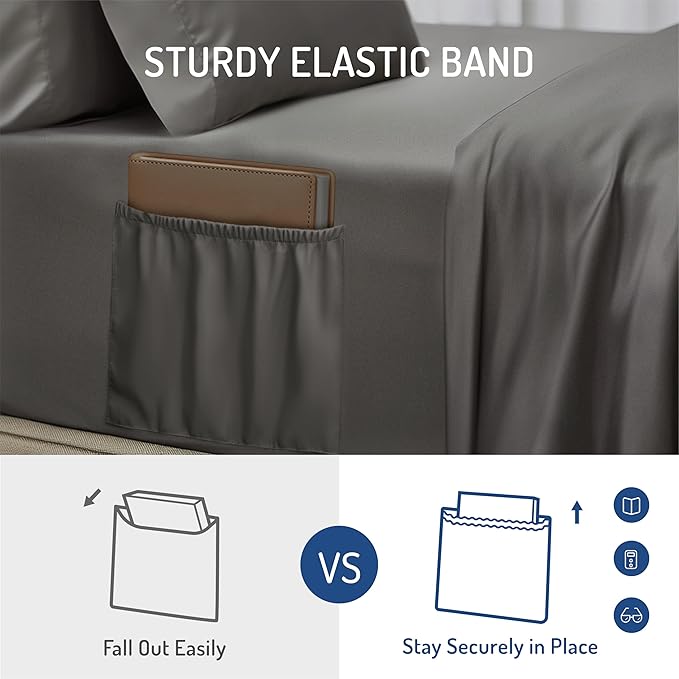 Degrees of Comfort Queen Sheet Set for Air Mattress – 4-Piece Bedding Sets, Extra Deep Pocket Fitted Sheet up to 22”, Dual Side Storage Pockets, Soft, Breathable & Wrinkle-Free, Grey