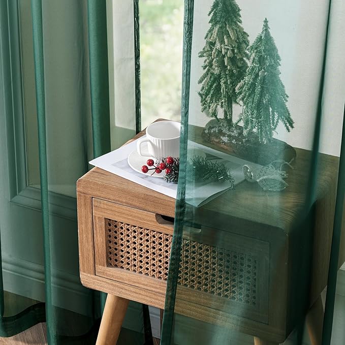 MIULEE 2 Panels Christmas Solid Color Sheer Window Curtains Elegant Window Voile Panels/Drapes/Treatment for Bedroom Living Room (54X84 Inches Hunter Green)