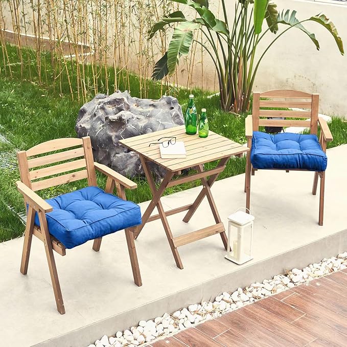 ARTPLAN Outdoor Seat Cushion,Square Thick Tufted Pure Chair Cushion for Patio Wicker Chair with Tie,Set of 2,19"x19"x5"，Navy Blue