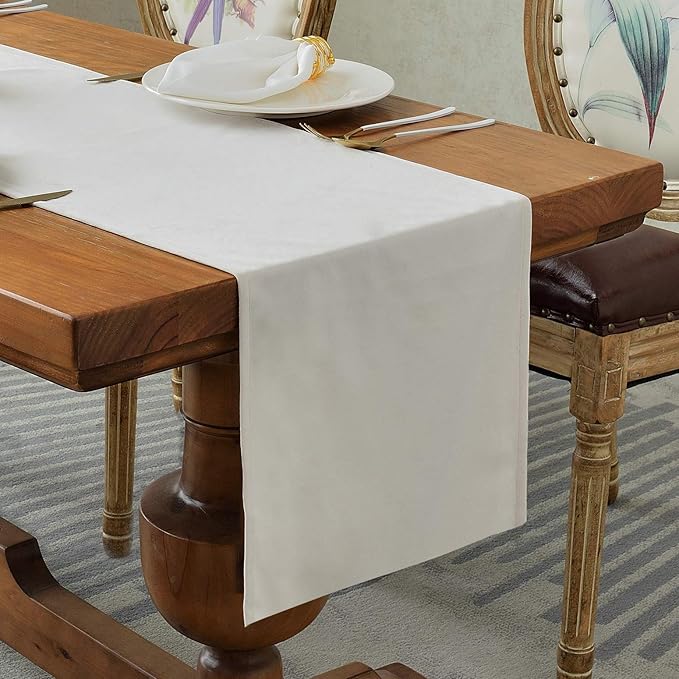 BALCONY & FALCON Velvet Table Runner 14"x95" Ivory Luxury Machine Washable Farmhouse Vintage Runner for Table Dining, Party, Wedding, Birthday, Easter, Thanksgiving & Christmas & Home Décor